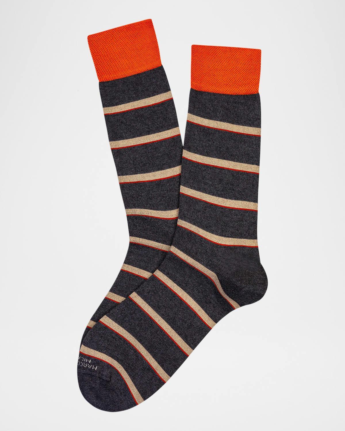 Mens Geometric Underlined Stripe Mousse of Modal Mid-Calf Socks Product Image