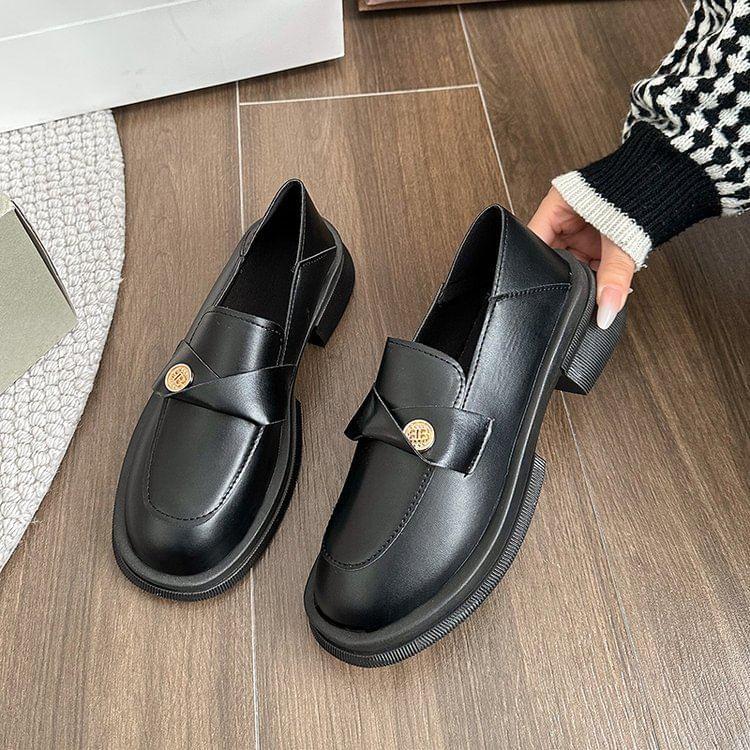 Platform Plain Metal Accent Faux Leather Loafers Product Image