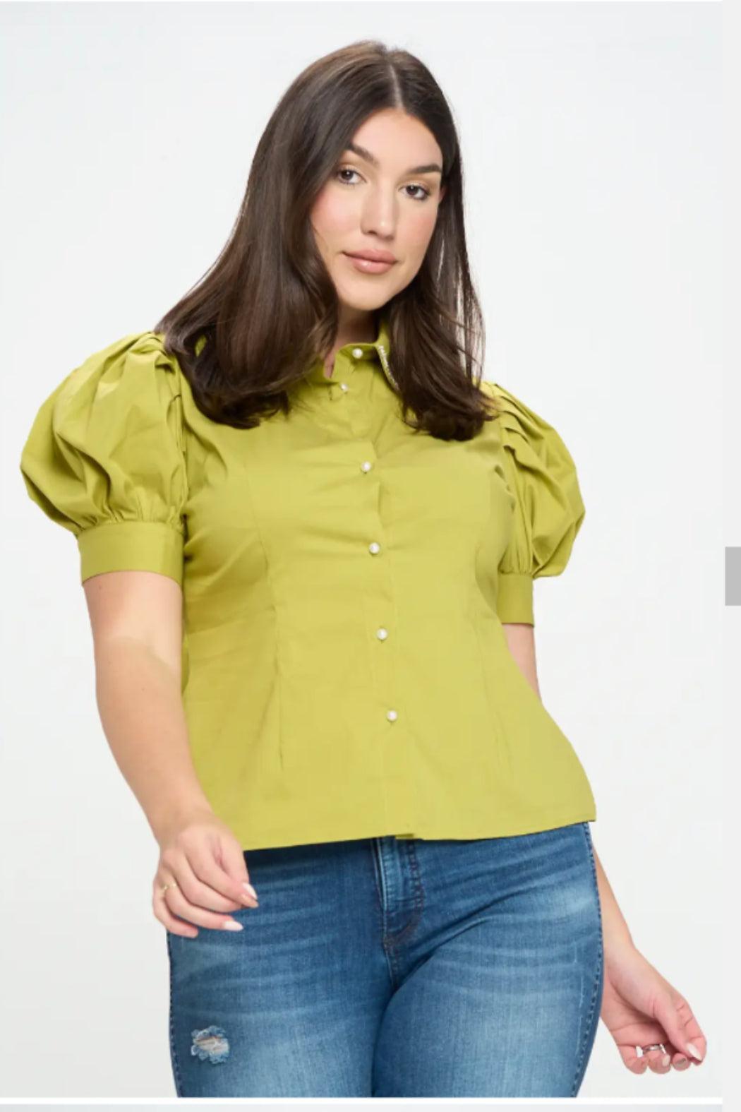 Plus size rhinestone collar shirt Female Product Image