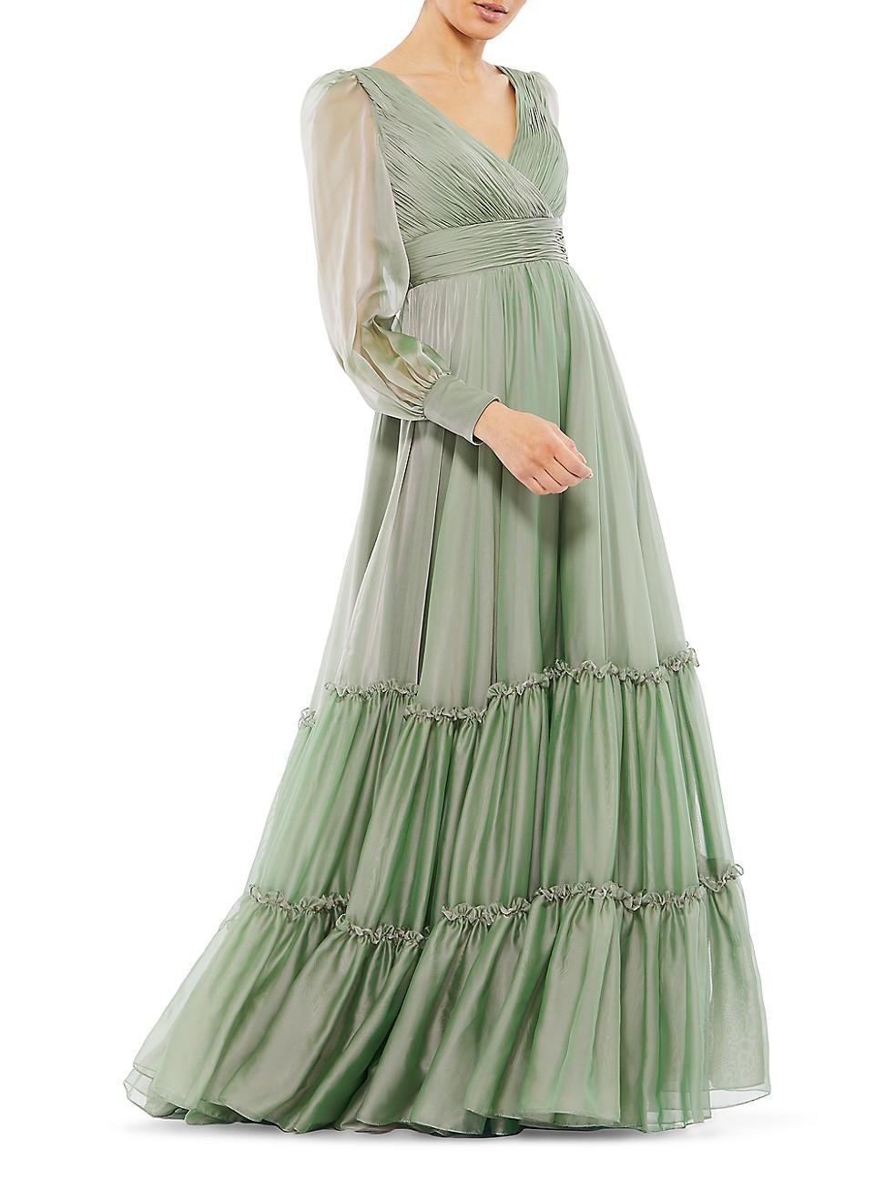 Womens Ombr Satin & Chiffon Tiered Gown Product Image