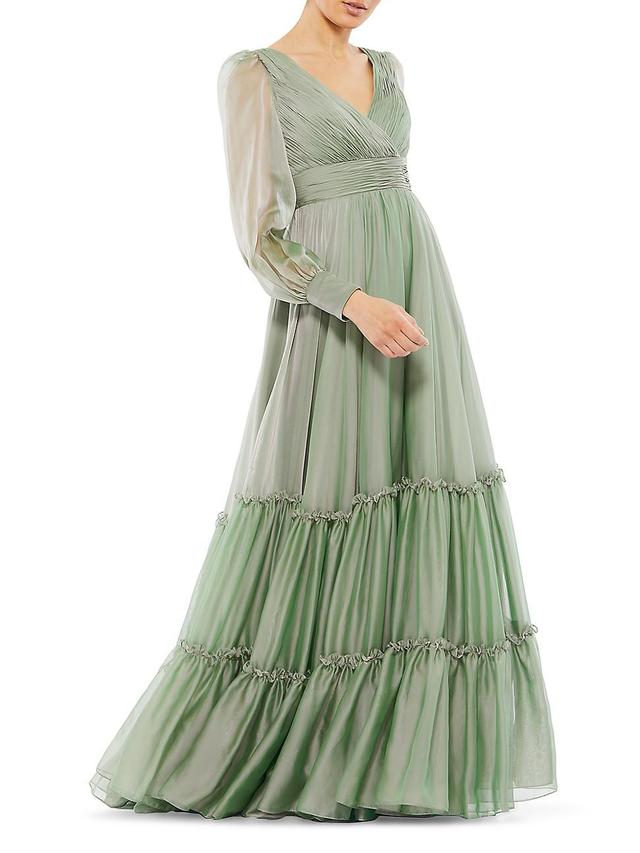 Womens Ombr Satin & Chiffon Tiered Gown Product Image