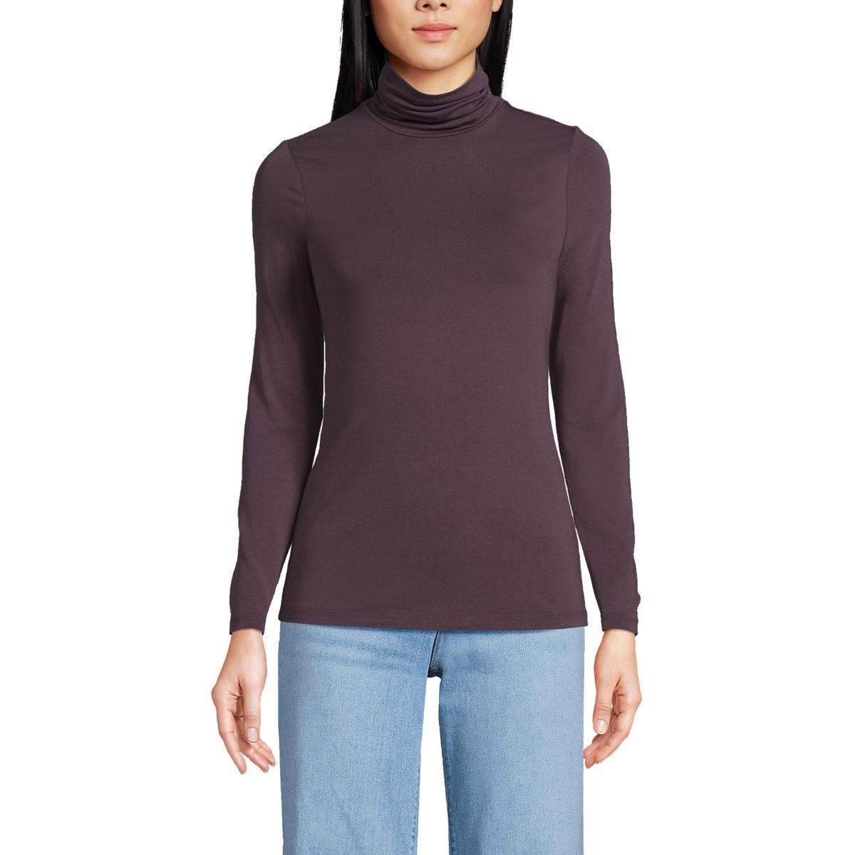 Womens Lands End Lightweight Fitted Turtleneck Purple Cloud Product Image