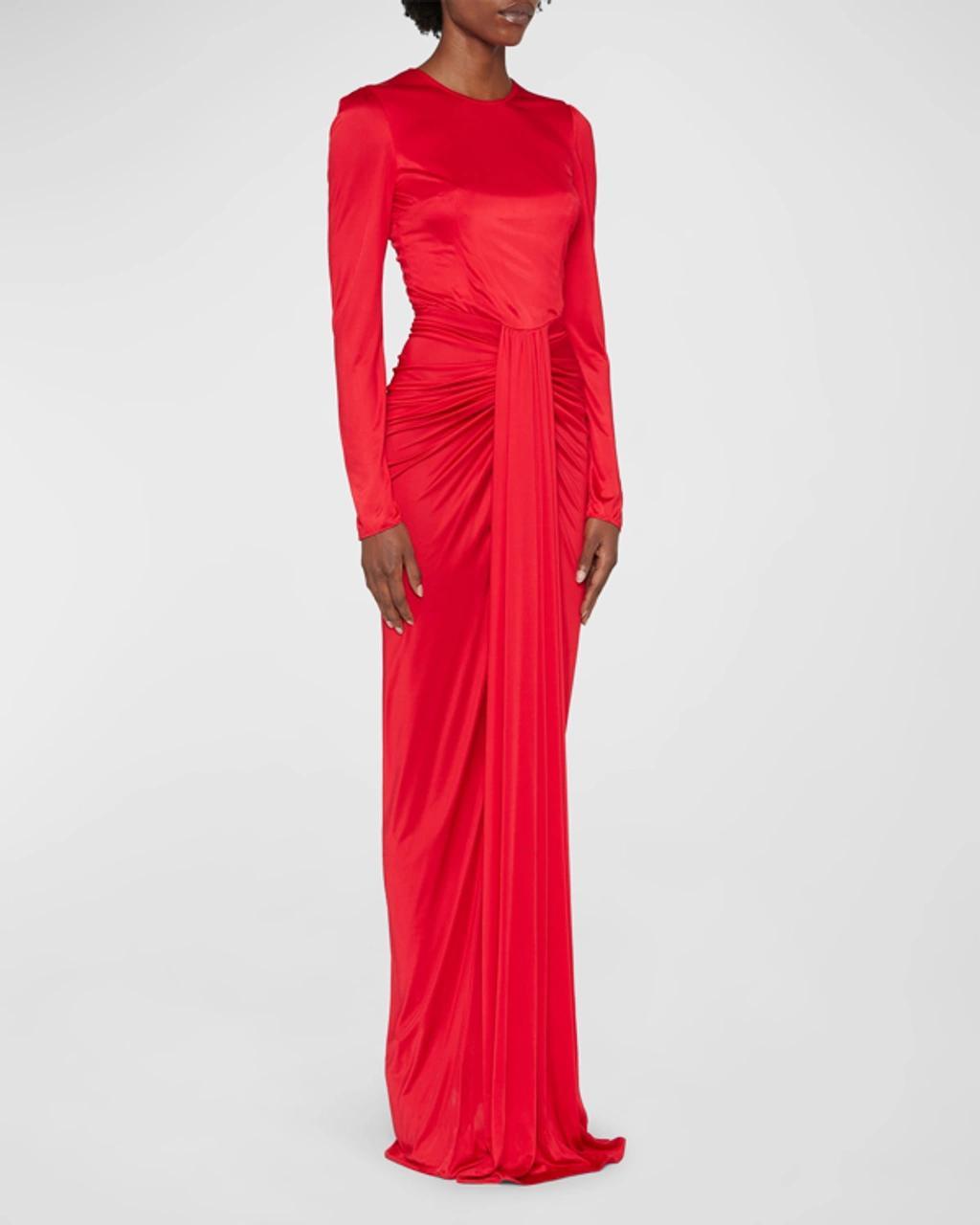 Ruched Evening Gown In Rosso Lampone Product Image