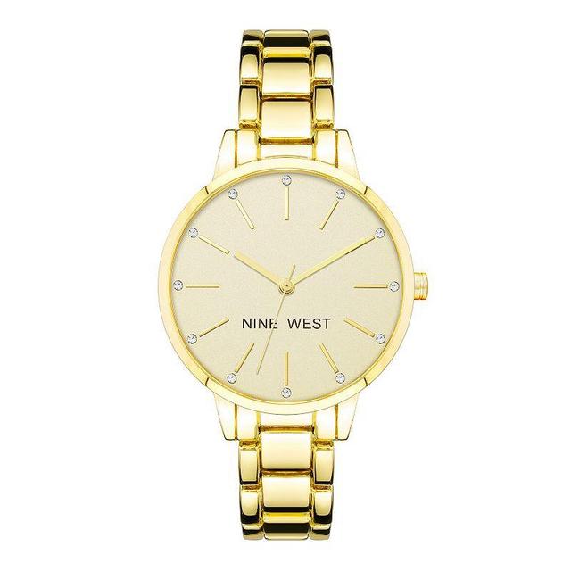 Nine West Womens Gold-Tone Bracelet Watch with Crystal Accents Rose Gold Tone Pink Product Image