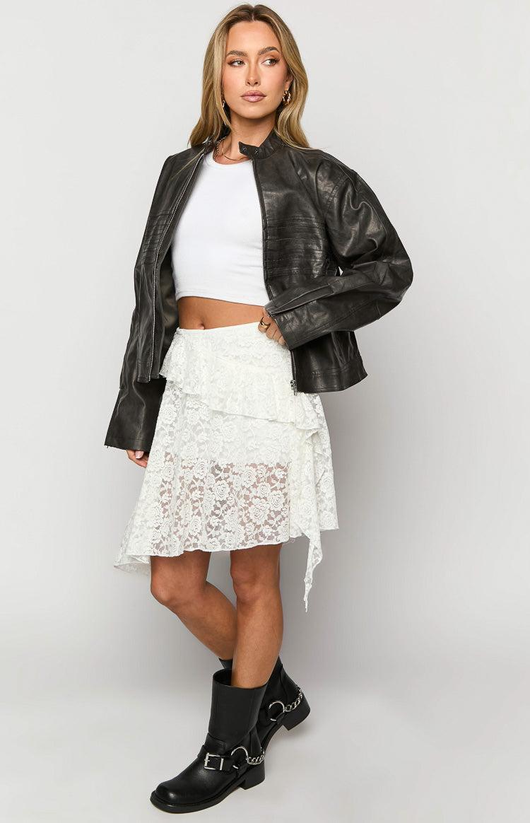 Tuscany White Lace Mini Skirt Product Image