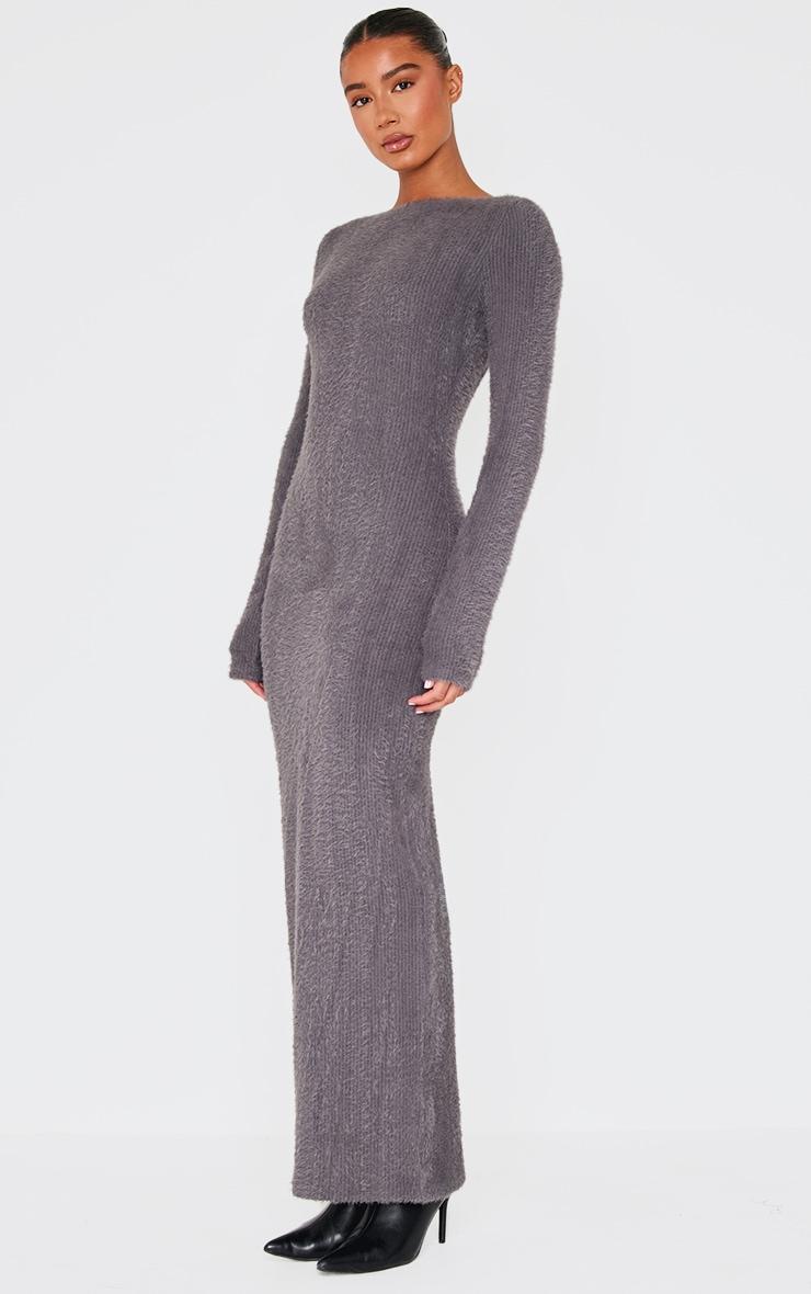 Charcoal Fluffy Scoop Back Maxi Dress Product Image