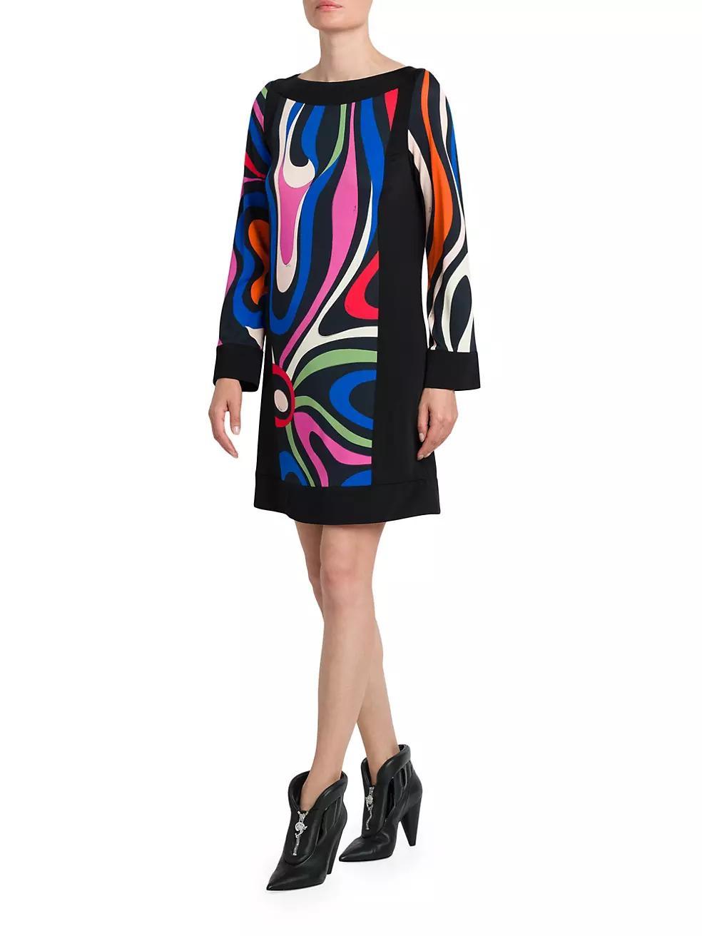 Printed Long-Sleeve Shift Dress Product Image