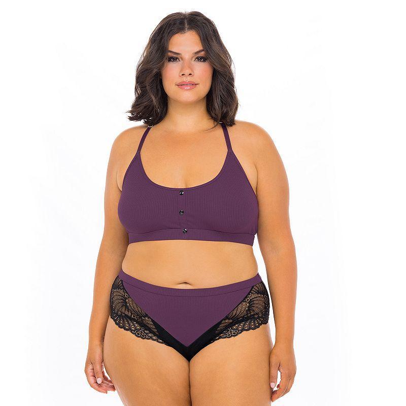 Plus Size Oh La La Cheri Claribel Lace-Trim Bralette & Boyshorts Set LN-11580X, Womens Product Image