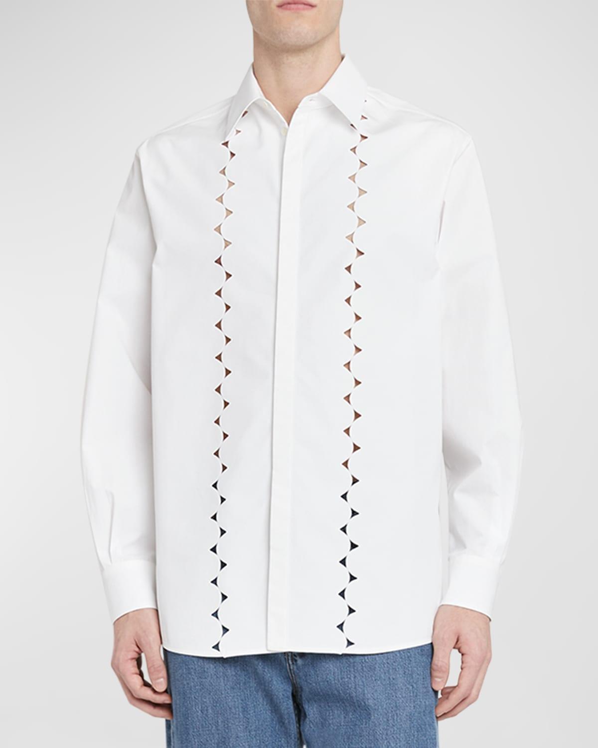 Mens Scalloped Broderie Anglaise Button-Down Shirt Product Image