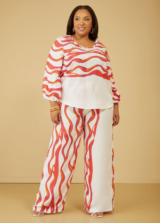 Plus Size Wavy Print Wide Leg Pants Ashley Stewart Product Image