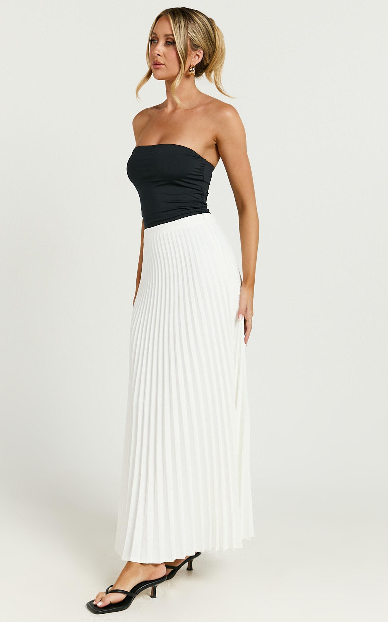 Harlee Midi Skirt - Pleated High Waist A Line Skirt in White Product Image