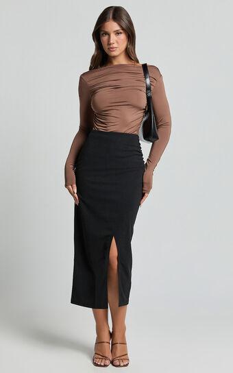 Heidi Midi Skirt - Faux Wrap Skirt in Black product image