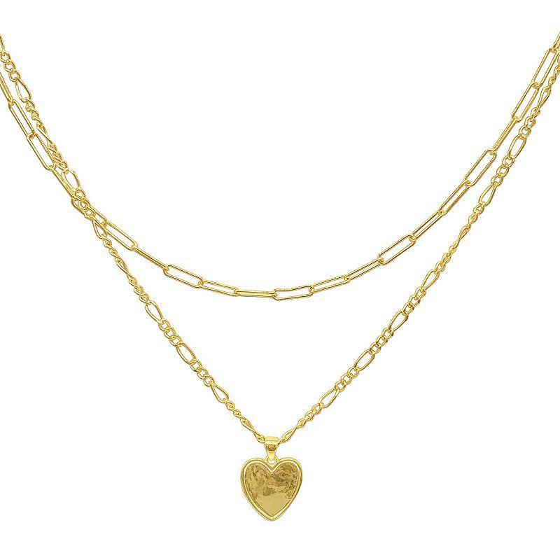 Adornia 14k Gold Plated Paper Clip & Figaro Chain Heart Pendant Necklace Set, Womens Yellow Product Image