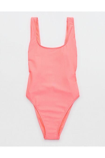 Aerie Shine Rib Birthday Scoop Cheekiest One Piece Swimsuit Women's Product Image