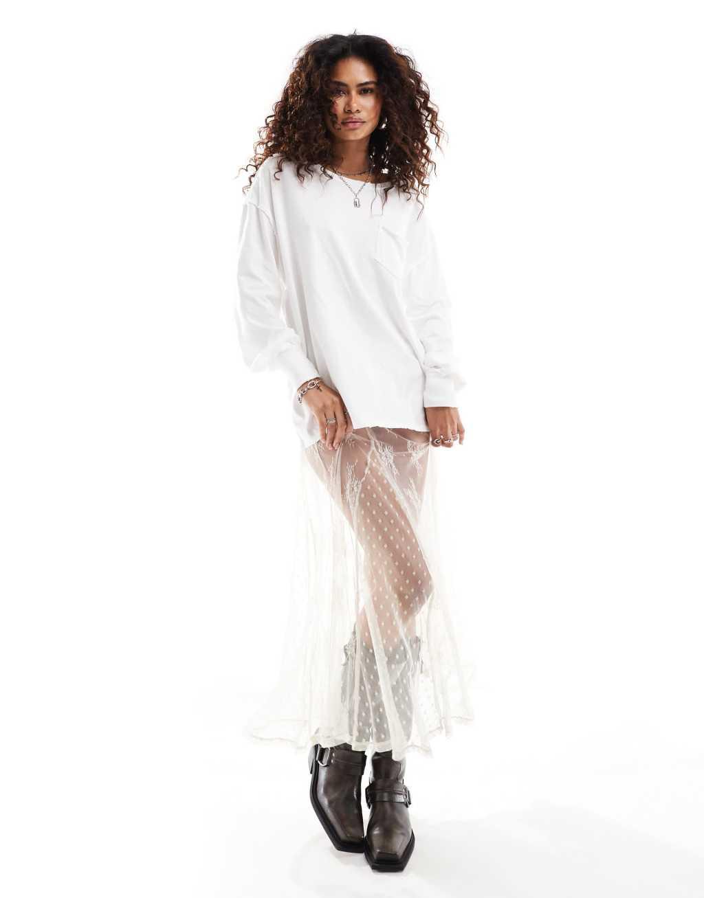 Free People Fade long sleeve patch pocket T-shirt in ivory Product Image