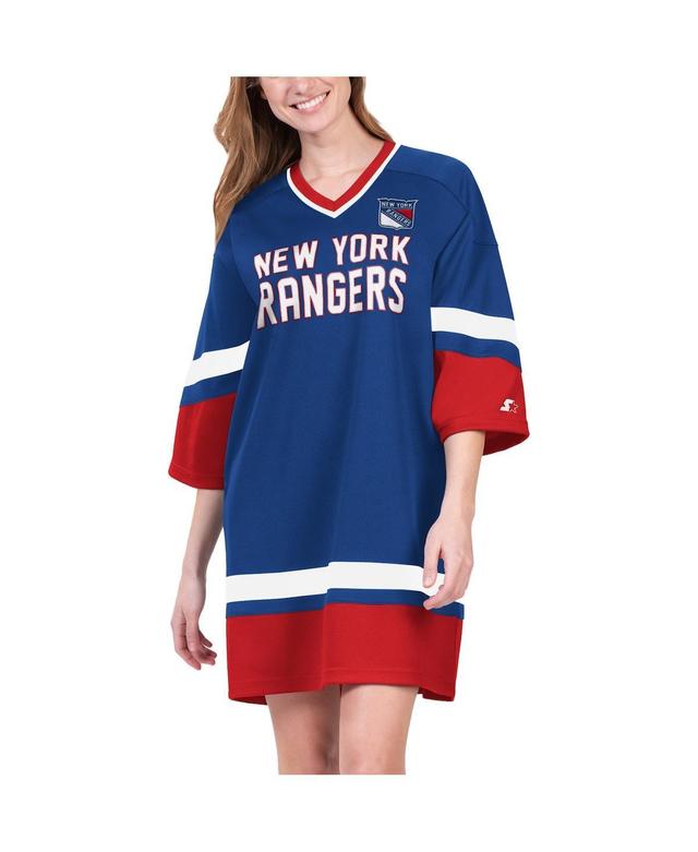 Womens Starter Blue New York Rangers Hurry-Up Offense Boxy V-Neck Half-Sleeve Sneaker Dress Product Image