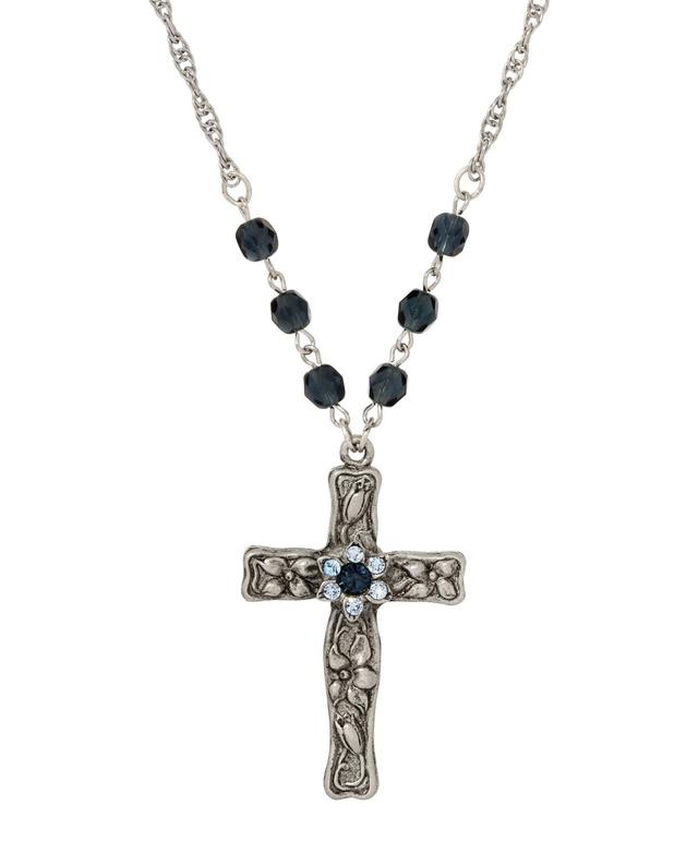 Symbols of Faith Silver Tone Cross Pendant Necklace, Womens, Blue Product Image