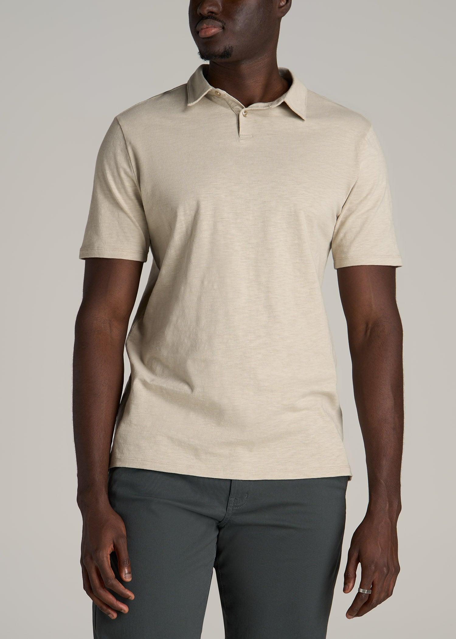 Slub Self Collar Tall Polo Shirt in Stone Product Image