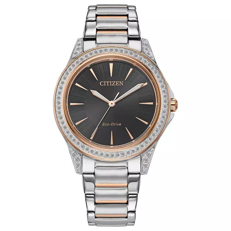 Citizen Womens Eco-Drive Two-Tone Stainless Steel Crystal Accent Bracelet Watch - EM0946-58E Black Two Tone Product Image