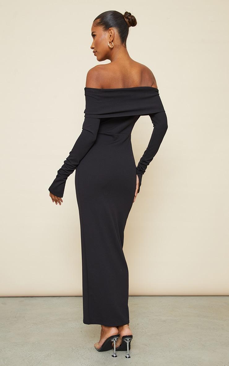 Black Fold Detail Ruched Sleeve Maxi Dress Product Image