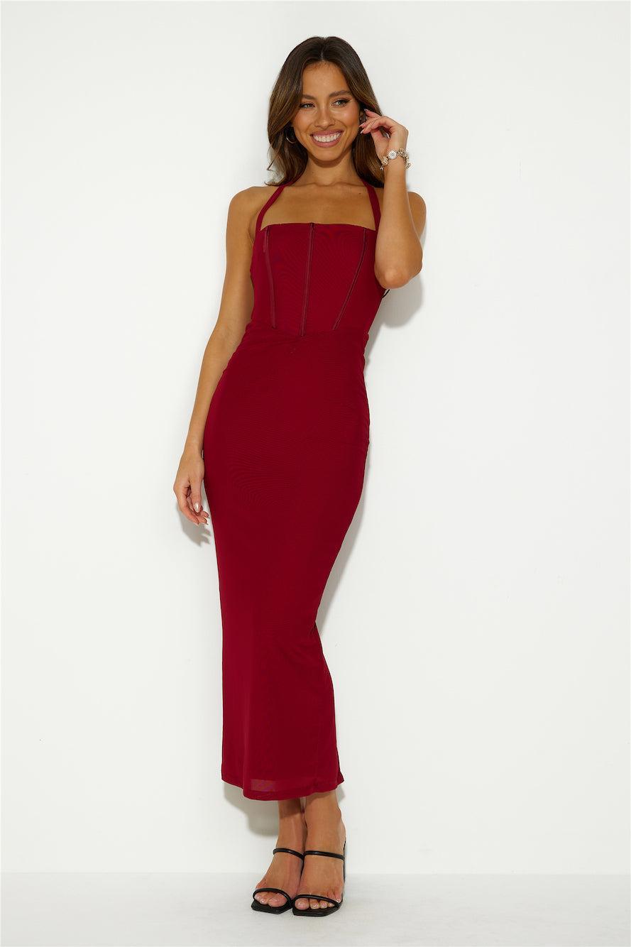 Her Dream Fit Mesh Maxi Dress Burgundy Product Image