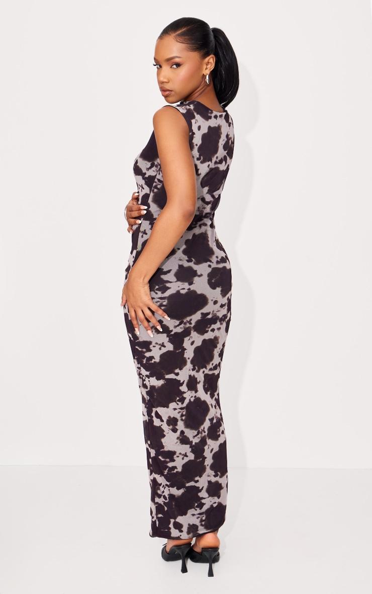 Brown Cow Print Mesh Maxi Dress Product Image