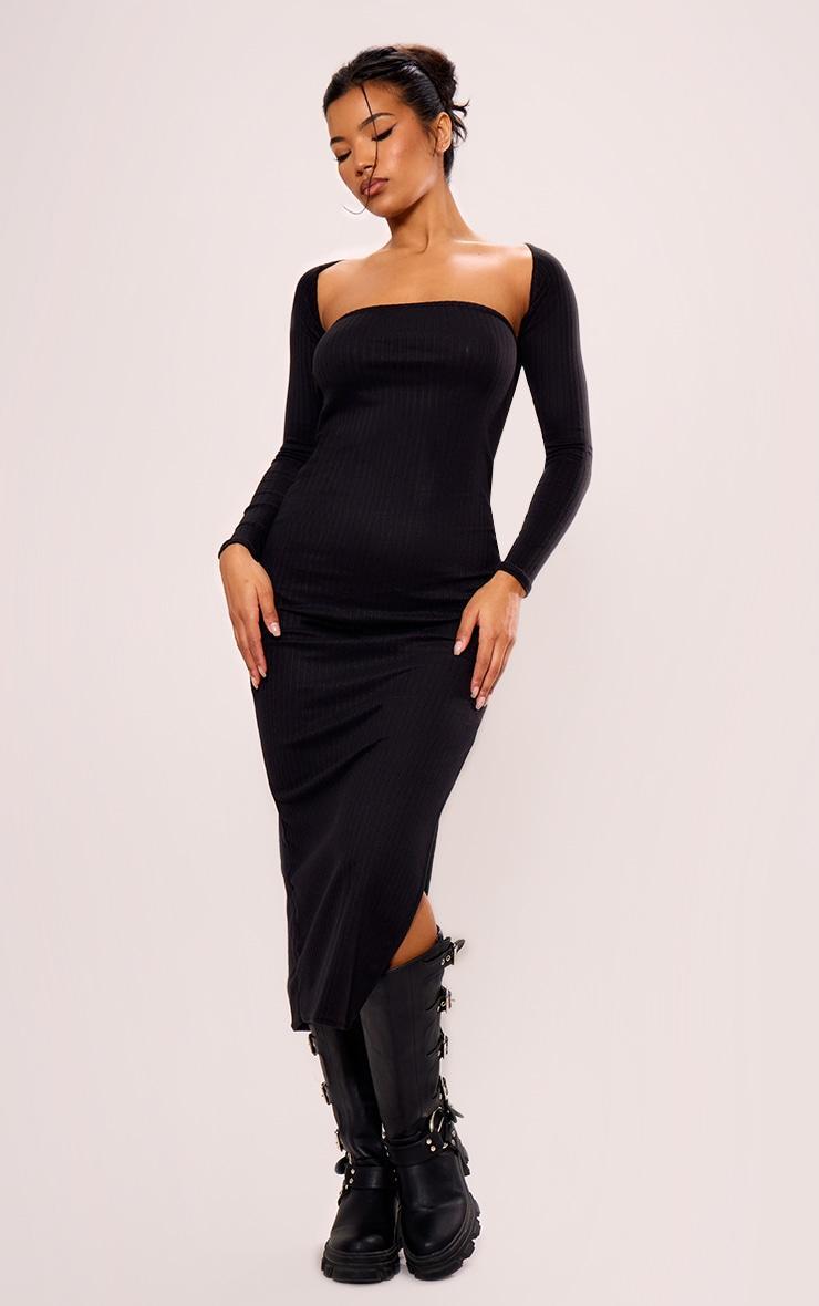 Black Soft Rib Detachable Sleeve Midaxi Dress product image