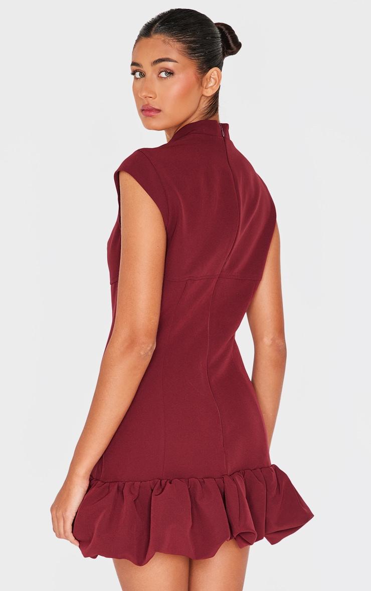 Burgundy Bust Seam Detail Puffball Dress Product Image