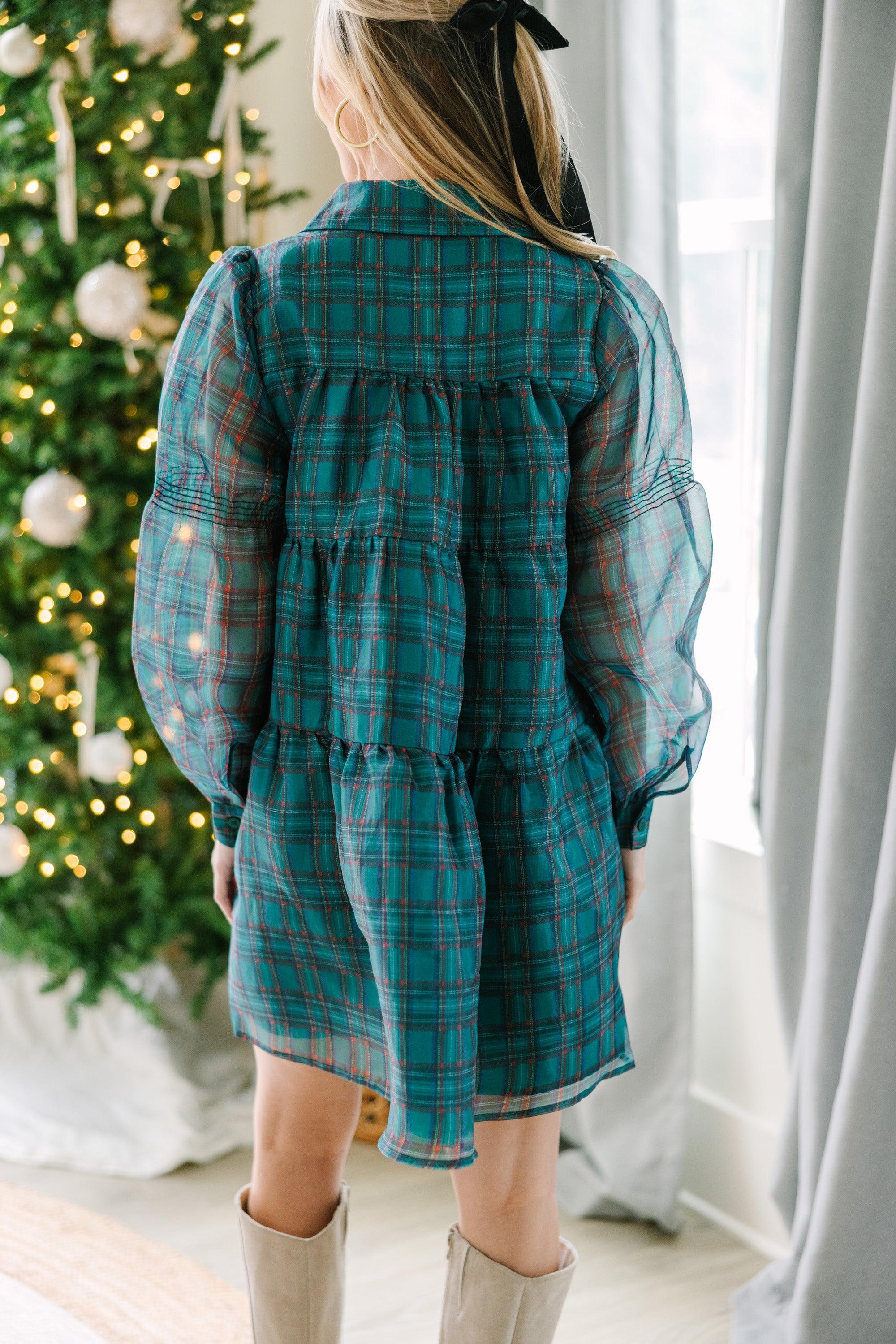 Take The Leap Emerald Green Plaid Dress Female Product Image