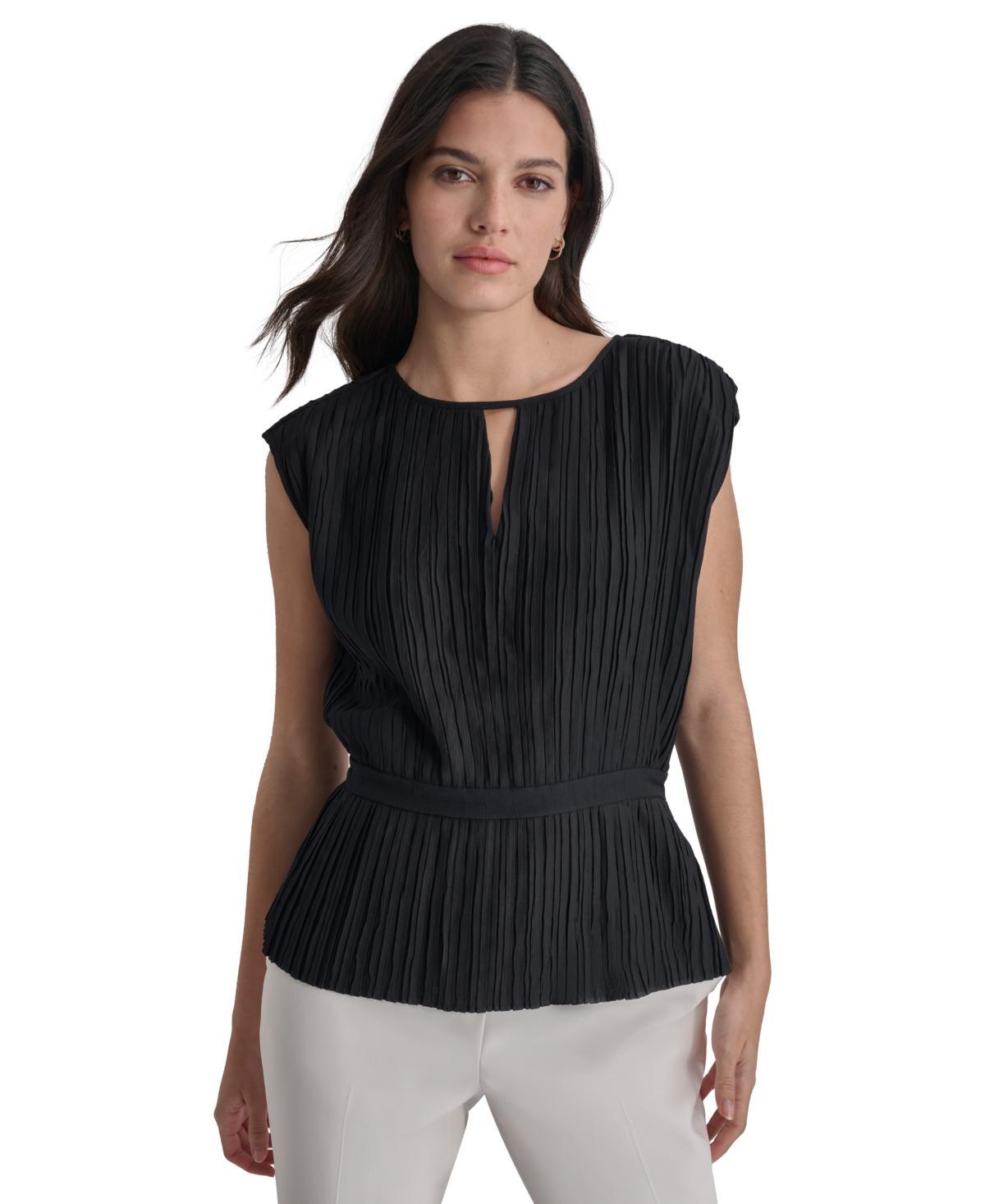 Dkny Womens Crewneck Pleated Cap Sleeve Blouse Product Image