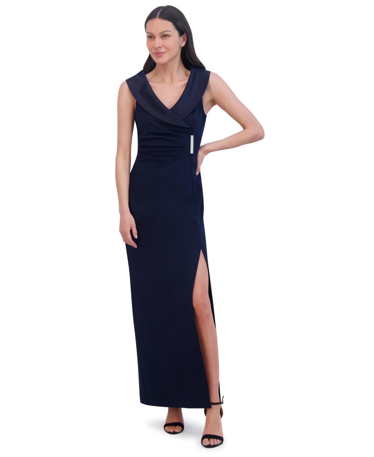 Jessica Howard Womens Collared Side-Slit Long Gown Product Image