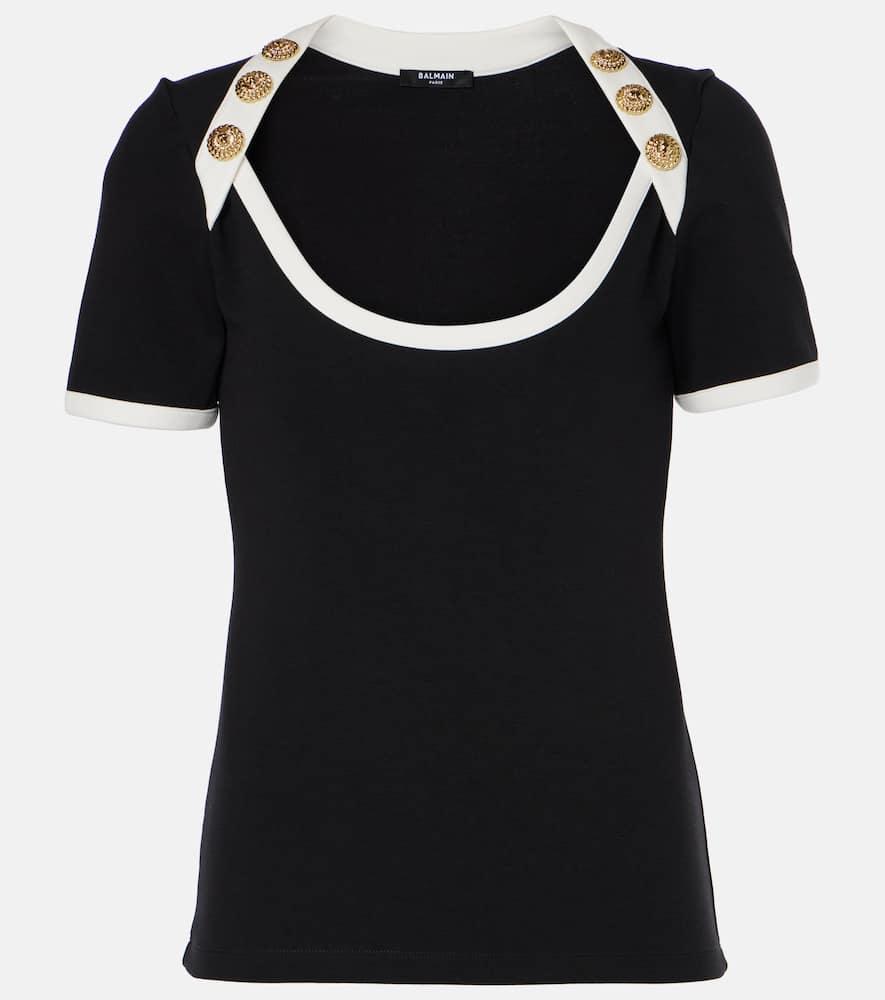 BALMAIN Button-detail Two-tone T-shirt In Black Product Image