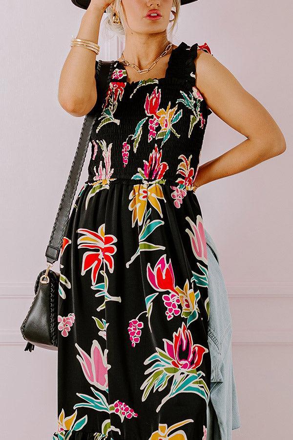 Happy Blooms Smocked Midi in Black Product Image