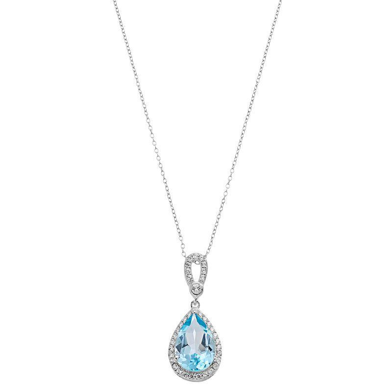 Sterling Silver Blue Topaz & White Zircon Accent Teardrop Pendant Necklace, Womens Product Image