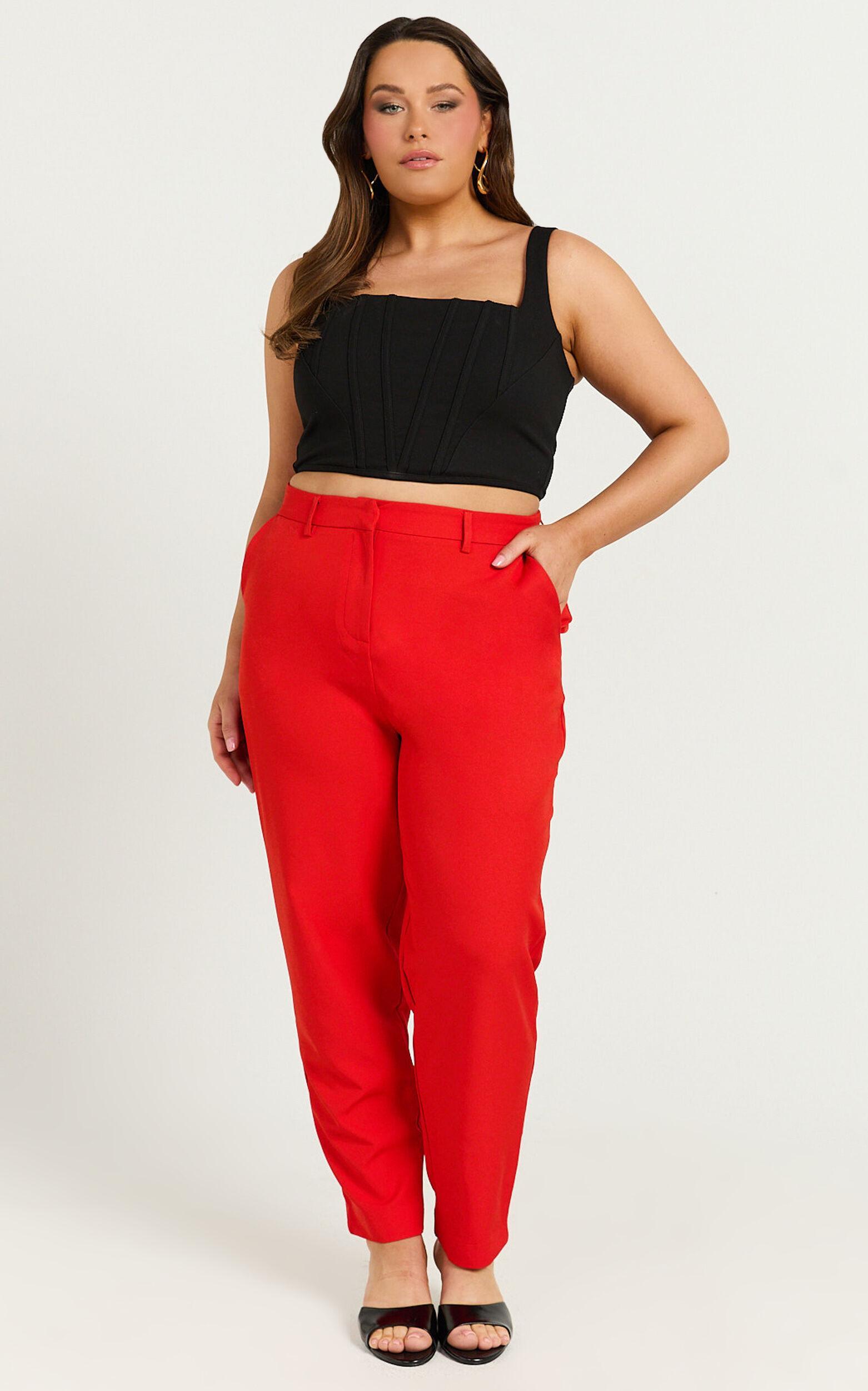 Hermie Pants - High Waisted Cropped Tailored Pants in Red Product Image