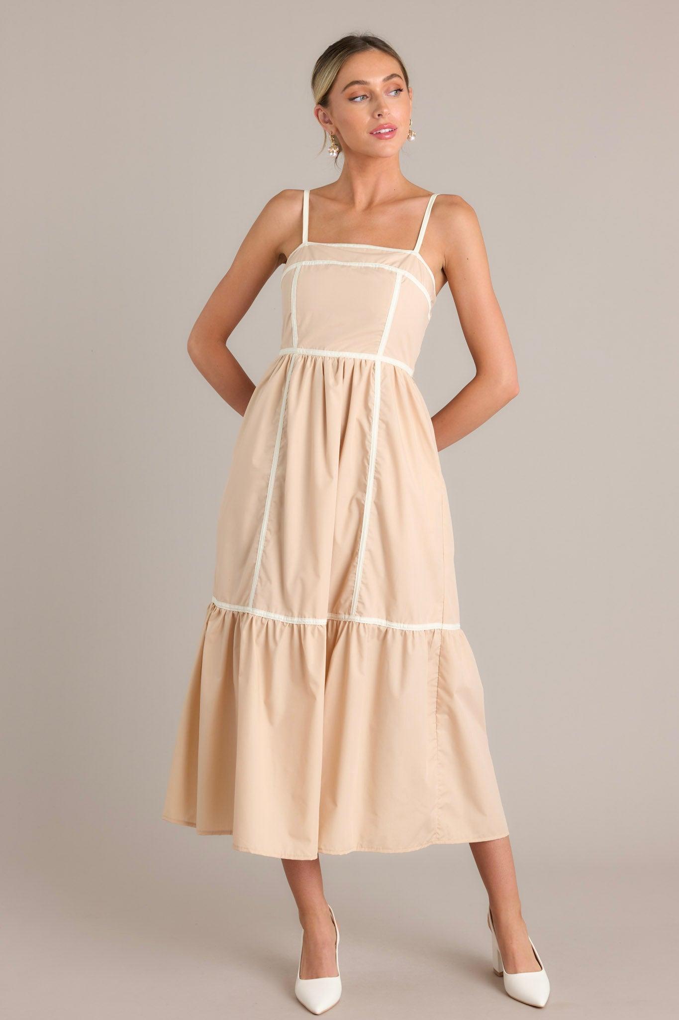 Timeless Charm Beige Square Neck Maxi Dress Product Image