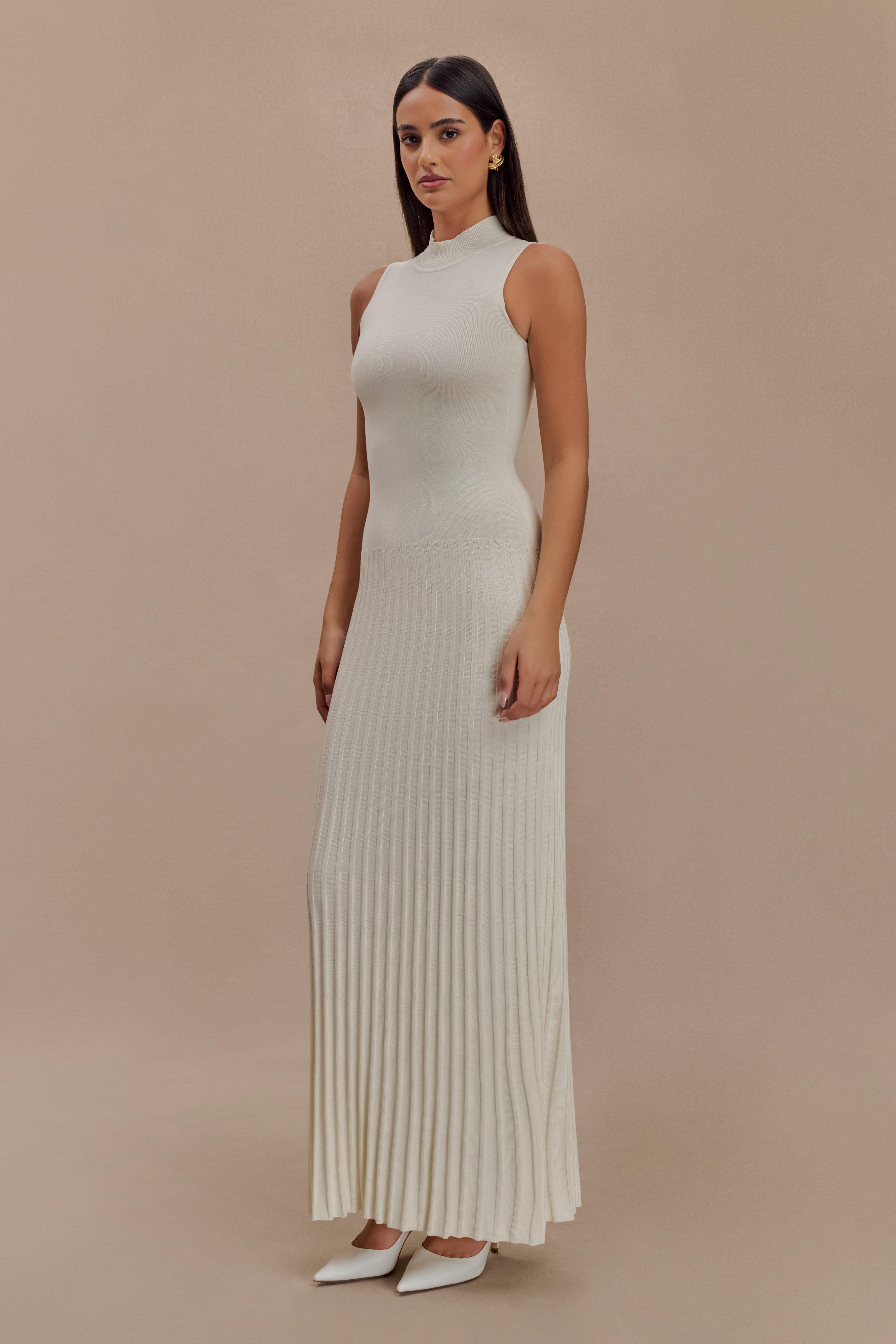 Mavis High Neck Pleated Maxi Dress - Ivory Product Image