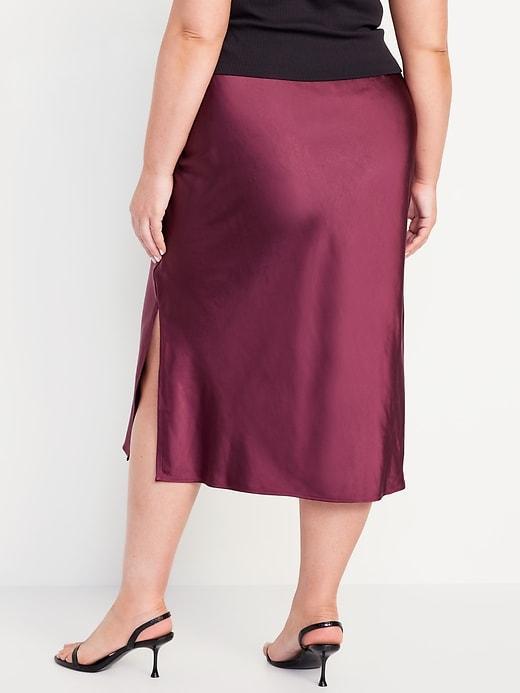 High-Waisted Satin Midi Slip Skirt Product Image