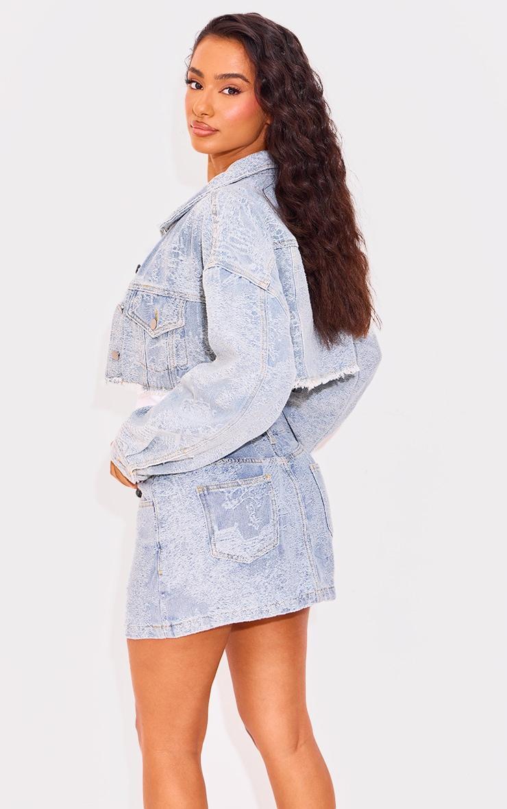 Petite Blue Jacquard Denim Cropped Jacket Product Image