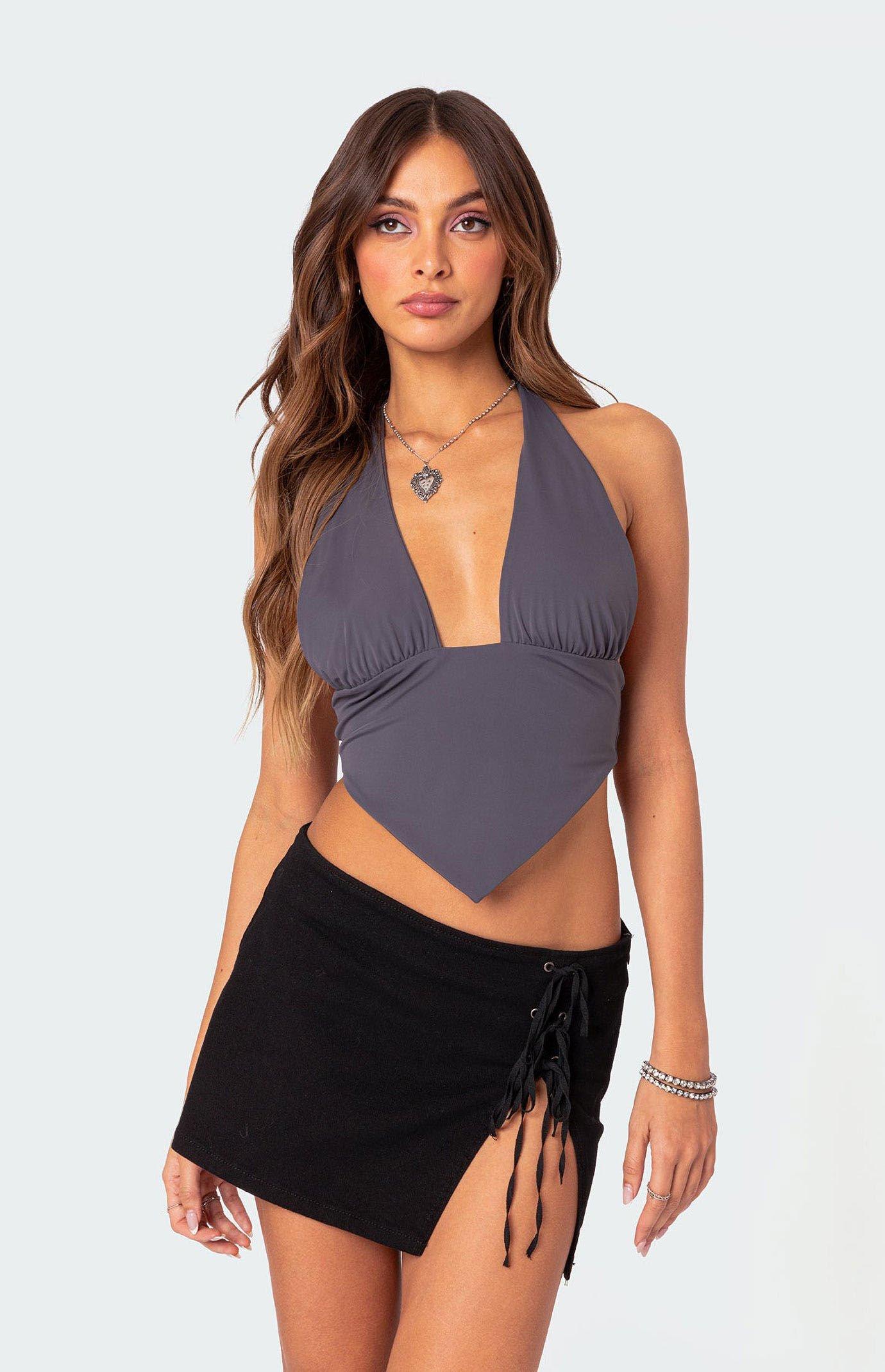 Edikted Womens Open Back Triangle Halter Top Product Image