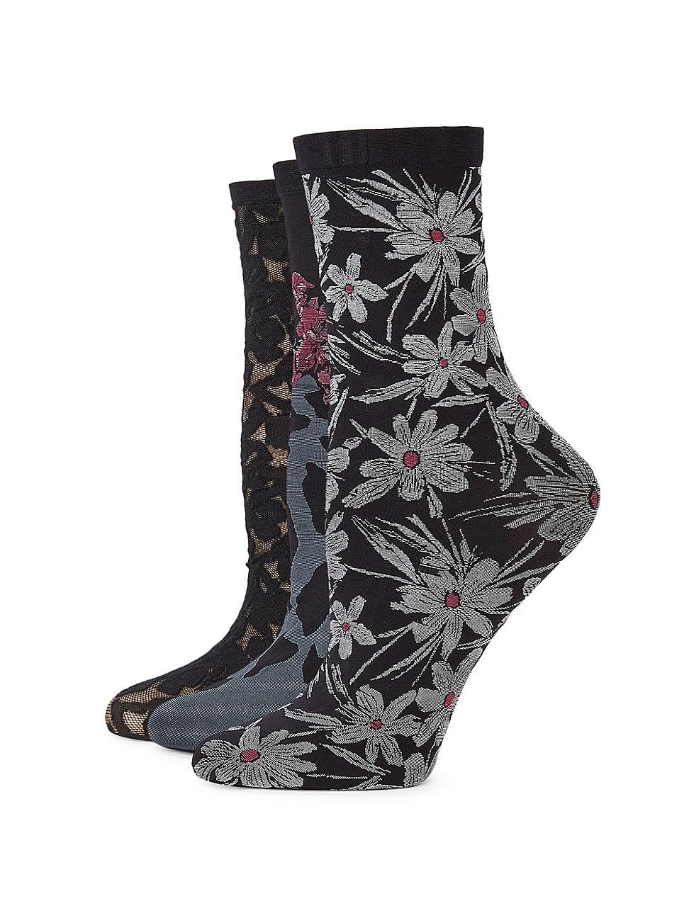 Womens Abstract Lace Floral, Leopard Fusion & Animal Sheer Socks Set Product Image