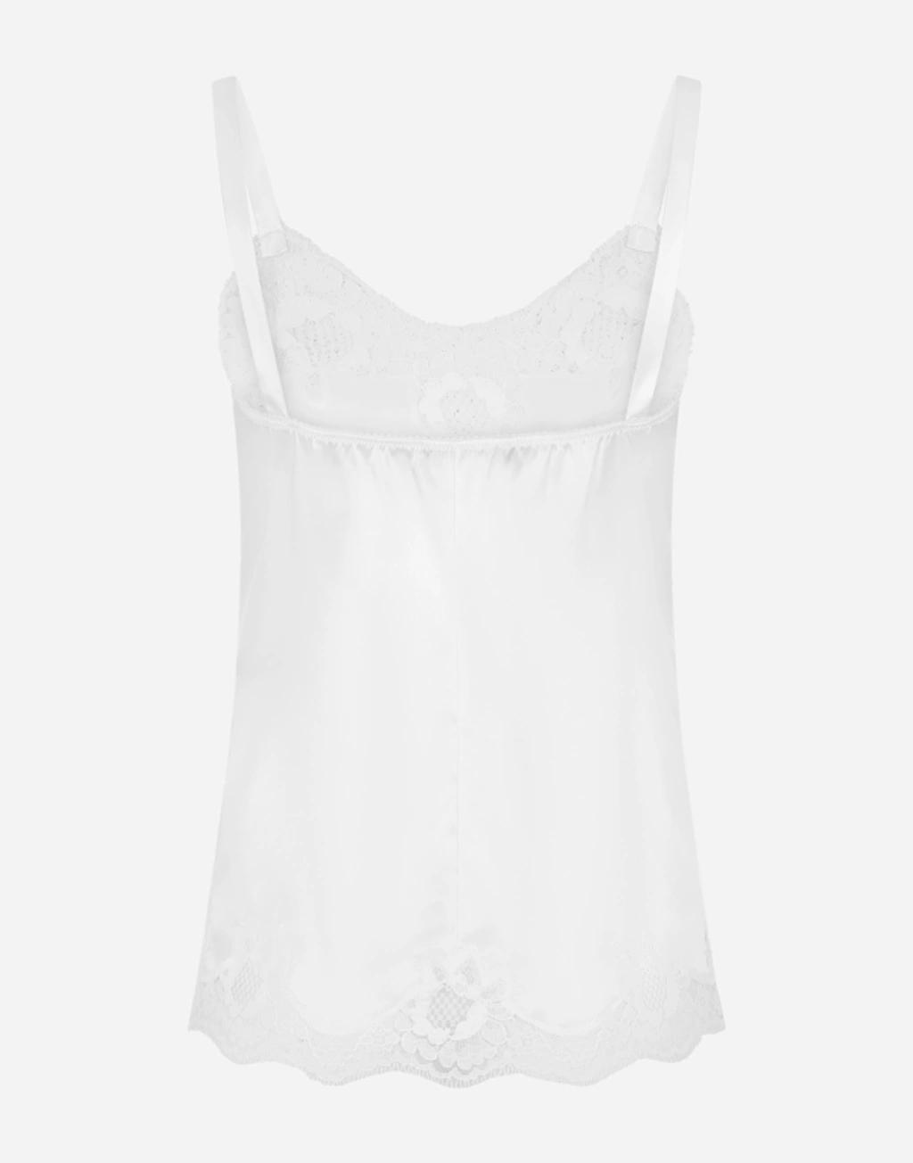 DOLCE & GABBANA Satin Lingerie Top With Lace In Natural White Product Image