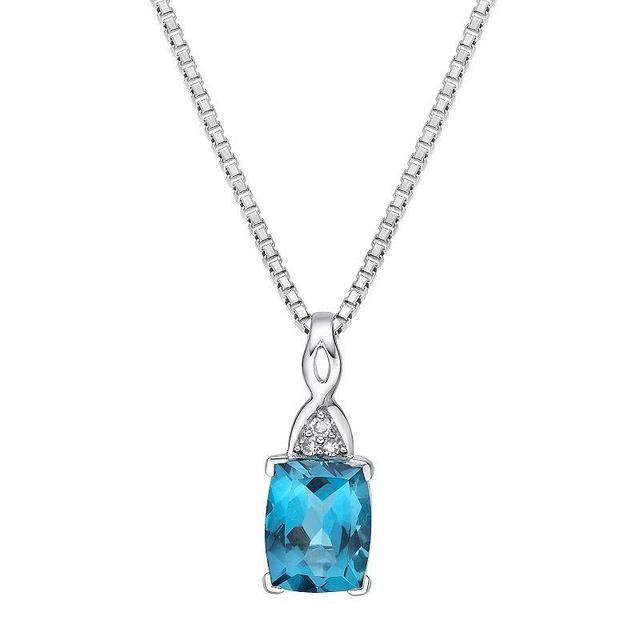 Gemminded 10k White Gold London Blue Topaz & Diamond Accent Pendant Necklace, Womens 10k Whgold Product Image