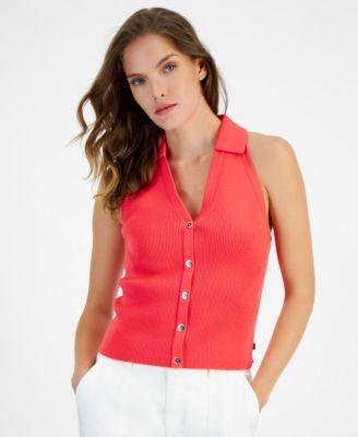 Women's Cotton Button-Front Sleeveless Sweater  Product Image