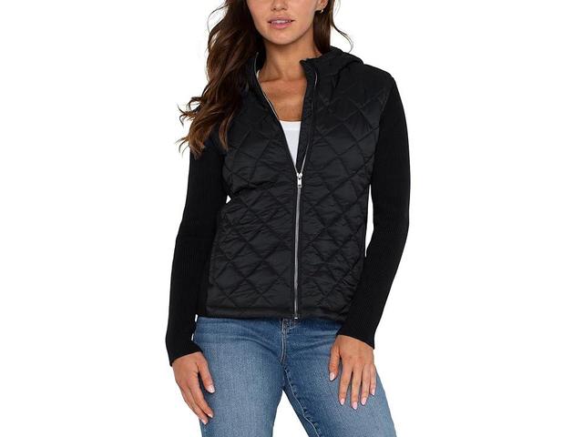 Liverpool Los Angeles Long Sleeve Quilted Front Full Zip Hooded Sweater Sweater Yarn Women's Vest Product Image