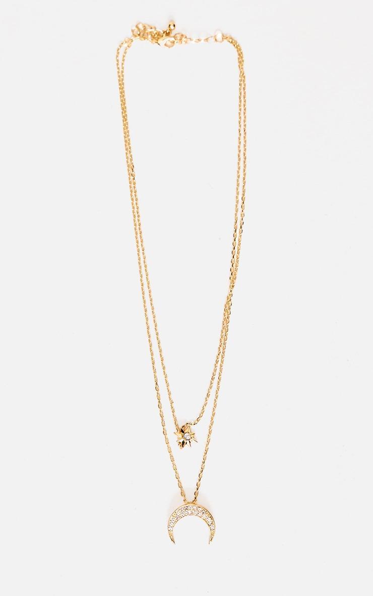 Gold Plated Diamante Sun And Moon Layered Necklace Product Image