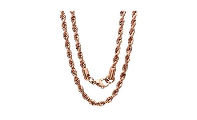 Steeltime Mens 18k Rose gold Plated Stainless Steel Rope Chain 30 Necklace Product Image