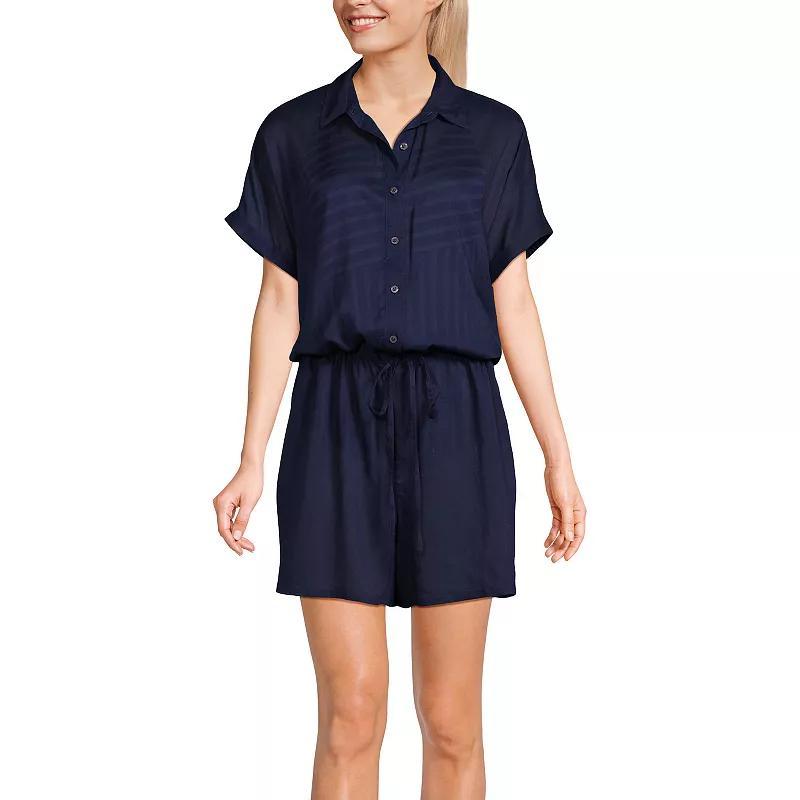 Womens Lands End Sheer Modal Button Front Swim Cover-up Romper Product Image