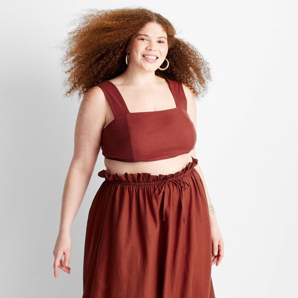 Womens Linen Square Neck Crop Top - Future Collective with Jenny K. Lopez Rust 4X Product Image