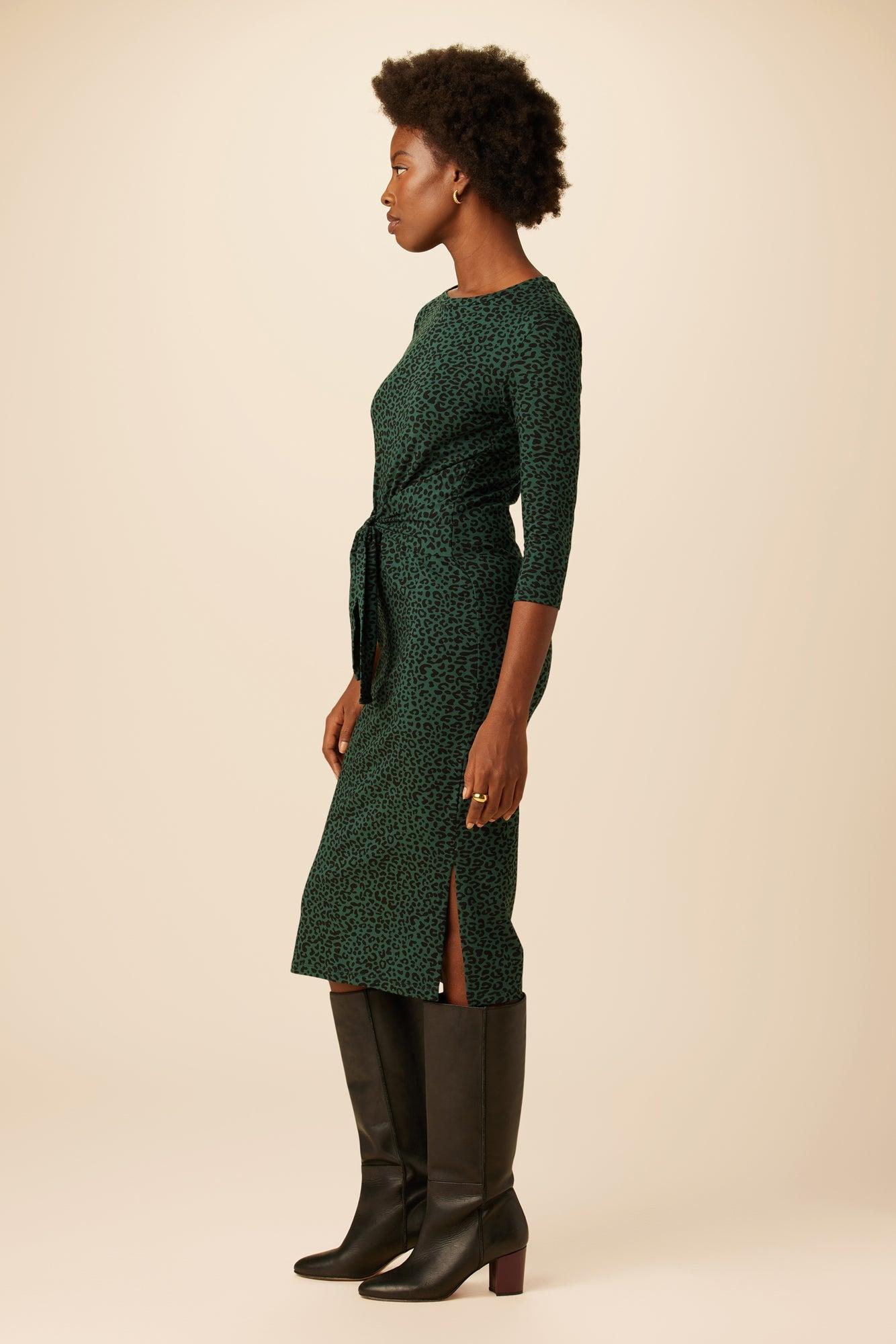 Colombe 3/4 Sleeve Reverie Knit Dress - Forest Leopard - ReAmour Product Image